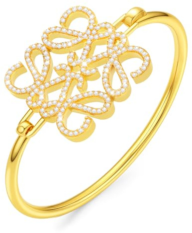 ZHUOMOT Armband Damen Gold Dupe Armreif Gold 17CM Sterling Silber 925 Vergoldete Armbänder Damen, Vintage Blumenmotiven Zirkonia Armreifen Hypoallergene, Schmuck Geschenke für Frauen