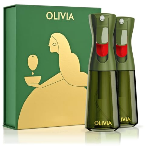 FLAIROSOL OLIVIA - Pulverizador de aceite para cocinar, paquete de 2 pulverizadores de aceite de oliva de vidrio verde, dispensador de aceite de 200 ml para cocina, botella de spray de aceite continuo