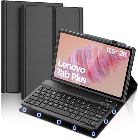 FOGARI Keyboard Case for Lenovo Tab Plus 11.5 inch Tablet, Case for Lenovo Tab Plus 2024, Detachable Bluetooth Wireless UK Layout Keyboard, Black