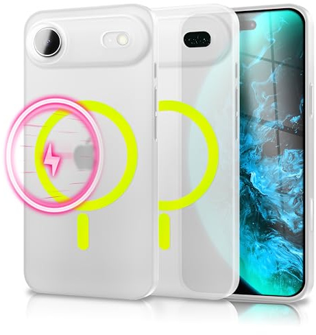 NALIA Ultra Slim Hardcase for iPhone 17 Air - Case, Neon Yellow | Matte-Transparent, Tailor-Made, Glow & Magnetic Power, THINIX GLOW