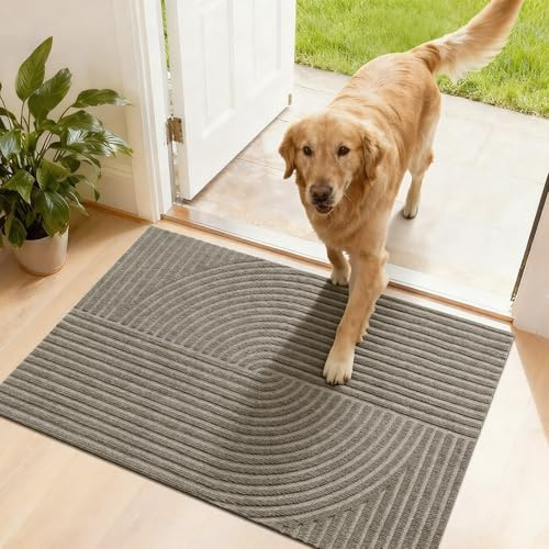 FEOMOS Schmutzfangmatte Innen Außen 50x80cm, Fussmatte haustür-Beige | Fußmatte Außen Innen, Rutschfeste, Fußabtreter Niedriges Profil, Türmatte Waschbar Langlebig für Flur, Balkon, Küche