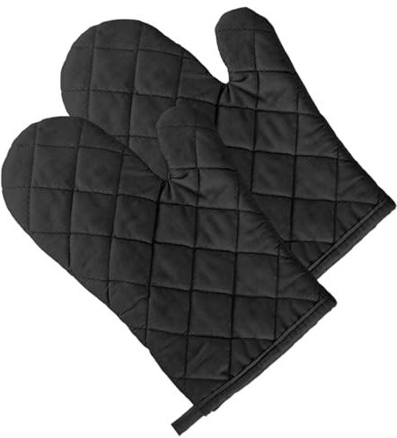 Oven Baking Gloves, 1 Pair of Cotton Oven Microwave Hand Gloves Mitts | Heat Resistant Cotton Cven Gloves Mitts Oven Mitts Cotton for Grilling Cooking Baking Kitchen Microwave Pizza(Black)