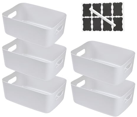 XAHMBSS 5 stück Groß Aufbewahrungsbox Kunststoff Grau 30×20×12 cm, Aufbewahrungsboxen mit Griff,Boxen Aufbewahrung Badezimmer,Stapelbare Aufbewahrung Organizer Box Korb Boxen für Küche