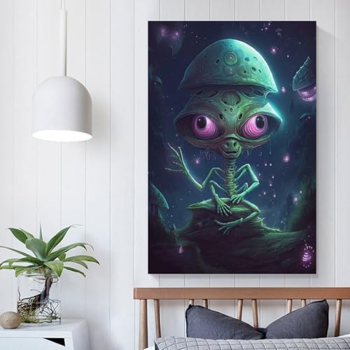 POLIUAWS Alien Art III Badezimmerbilder für die Wohnzimmerwand, große Leinwandbilder, 12 x 18 Zoll (30 x 45 cm)