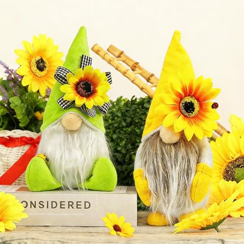 Jiahuade 2 Stück Frühling Sonnenblume Biene Wichtel,Frühling Wichtel,Ostern Wichtel Puppen,Frühlingdeko Wichtel Figuren,Sommer Wichtel Figuren Blume,für Home Farmhouse Kitchen Decor