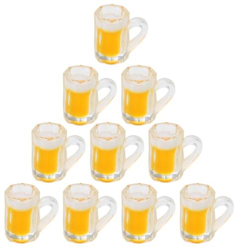 YUGSHNKFC 10 Teile/Satz Simulation Bierkrug Miniatur Bier Glas Harz Schmuck Zubehör Kleine Puppenhäuser Dekore Geschirr Miniatur Bier Glas Becher Modelle Kleine Probiergläser Geschenk für Kinder