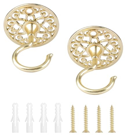 INCREWAY 2 x Deckenhaken, robuste Pflanzenaufhänger zum Aufhängen von Kronleuchtern, Wandhalterungshaken für Pendelleuchten, dekorative Körbe und Heimdekoration (Gold)