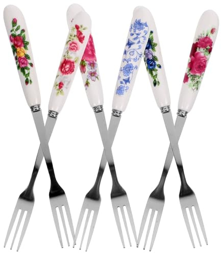 Didiseaon Lot de 6 Fourchettes à Dessert en Acier Inoxydable Manches en Céramique, Portables et Faciles à Nettoyer, pour Fruits et Gâteaux