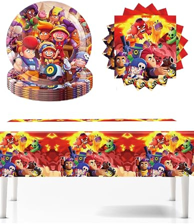 Brawl - Set di piatti di carta per feste di compleanno per bambini, set di piatti di carta per feste, battesimi, feste di compleanno (A)