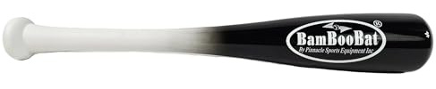 BamBooBat Mazza da baseball e softball per adulti, in legno, con una sola mano, 45,7 cm o 53,3 cm, manico bianco, fusto nero