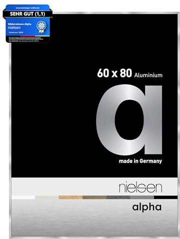 nielsen Bilderrahmen, 60 x 80 cm, Aluminium, Silber glanz, Posterrahmen zum Aufhängen im Hoch- & Querformat, Echtglas, Alpha