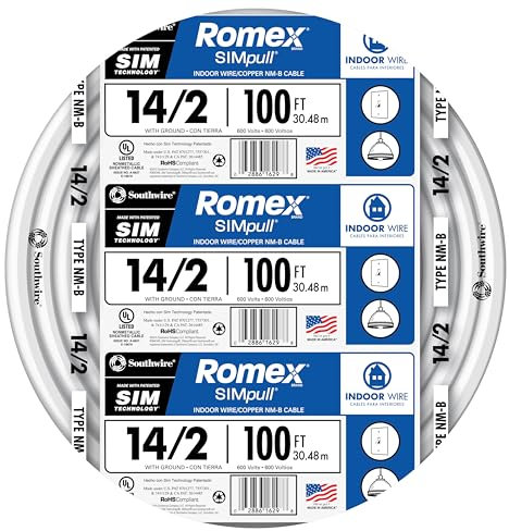 Southwire 28827423 28827428 14/2 NMB W/G 100' FIL, Blanc