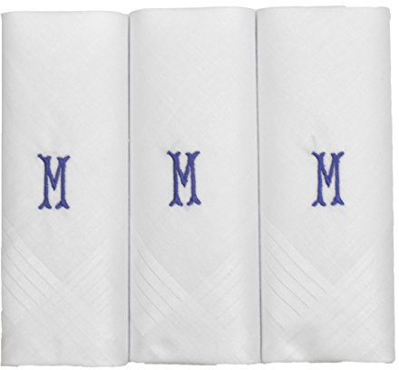 Herren/Männer 3er Pack Taschentücher, schlicht weiß mit Namensinitiale aus 1 Buchstaben, M