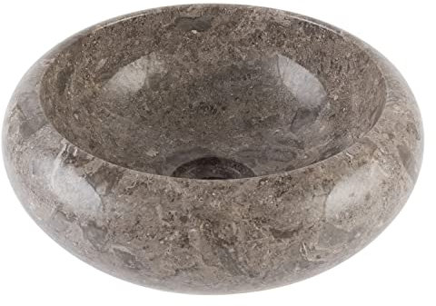 wohnfreuden Marmor Waschbecken grau rund 30 cm - Stein Aufsatzwaschbecken poliert mit Hahnloch in modernen Design