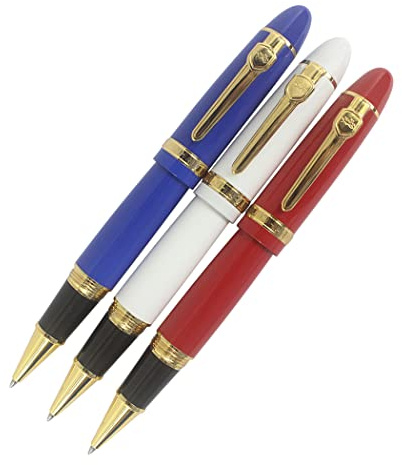 Zoohot Jinhao Tintenroller Schwerer großer Stift Goldbesatz 3 Stück in 3 Farben (rot Weiß Blau)