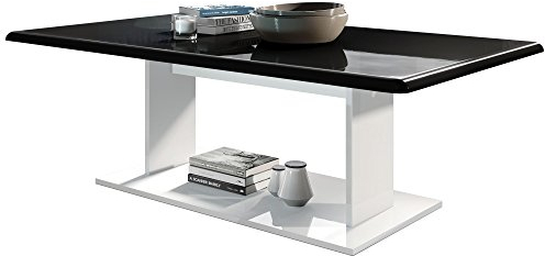 Vladon Table de Salon Table Basse Mono en Blanc avec Plateau de Dessus en Noir Haute Brillance