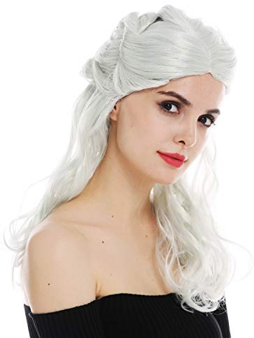 WIG ME UP - 31955-FR68C-94 Perücke Karneval Halloween Damen lang aufwendig geflochten Silber weiß grau Mix Fantasy LARP