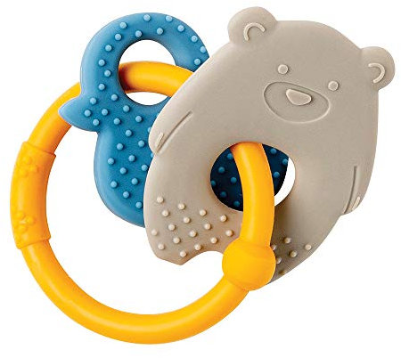 Nattou Beißring aus Silikon, Bär und Ente, BPA-frei, 8 x 10 x 4 cm, Silicon, Ocker/Beige/Blau