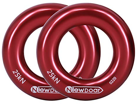 NewDoar Abseilring 25kN Rot Großer O-Ring-Seilanschluss für Kletterbaumpfleger Rettungshängematte und Slackline (2er-Pack