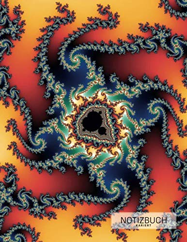 FractalDesigns Kariertes Notizbuch A4 „Fraktal #3 (Mandelbrotmenge) | 150 Seiten mit Register, Doppelrand + Seitenzahlen, Stabiles Softcover | XXL ... Matheheft, Zeichenbuch, Tagebuch, Collegebuch