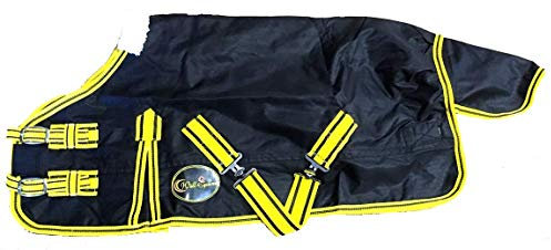 Cwell Equine Mini-Pferdedecke, leicht, Shetty-Teppich, Fohlen-Teppich, kein Füllen, Schwarz/Gelb (122 cm, 152 cm)