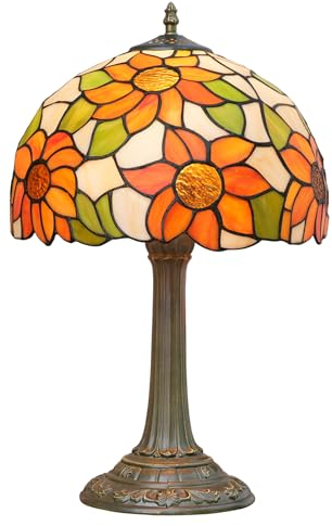 Blivuself Vintage orange Sonnenblume Tiffany Stil Buntglas Endtisch Lampe Schlafzimmer Nachttisch Dorm Büro Handwerk antike Dekor Nachtlicht Nette LED Nachttisch Retro Bronze Metall Schreibtischlampe