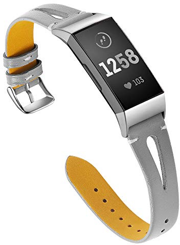 AISPORTS Kompatibel mit Fitbit Charge 3 Armband/Fitbit Charge 4 Armband Leder für Damen,Weiches Dünnes Hohles Atmungsaktives Leder Sportarmband mit Metallschnalle Ersatzarmband für Fitbit Charge 3/4