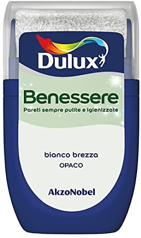 Dulux Benessere Pittura Colorata all'Acqua per Interni Superlavabile Anti Muffa Anti Batteri con Ioni D'Argento, 30 millilitri, Bianco Brezza, 30 ML