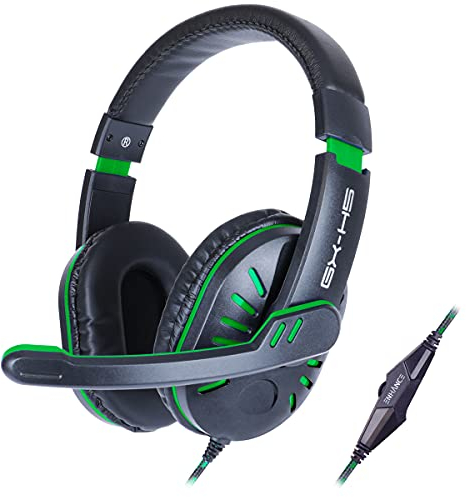 ENHANCE GX-H5 Gaming-Headset mit drehbarem Mikrofon für PC, PS4, PS5, Xbox, Switch - Weich Einstellbarer Kopfbügel, Lautstärkeregler mit geflochtenem Kabel, mitgeliefertes Splitterkabel (Grün)