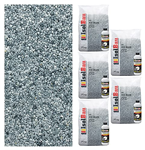 Isolbau Steinteppich SET Marmorkies 125kg + Bindemittel bis 12,5m² Ice Blue 1/4mm Epoxidharz, Terassenboden, Natursteinboden Marmorkies Bodenbelag Steinboden Bodenbeschichtung Marmorstein, Innen Außen