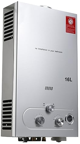 NICCOO Tankless Gas Hot Water Heater, 32KW 16L LED Display LPG Gas Water Heater Burner 4.3 GPM Portable Instant Propane Gas Boiler with Shower Kits, Hot Water Heater for Outdoor, Camping, RV, Home