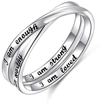 I am Enough Ring 925 Sterling Silber Inspirierender Ring for für Damen Mädchen Bester Geburtstag Weihnachtsgeschenke (59 (18.9))