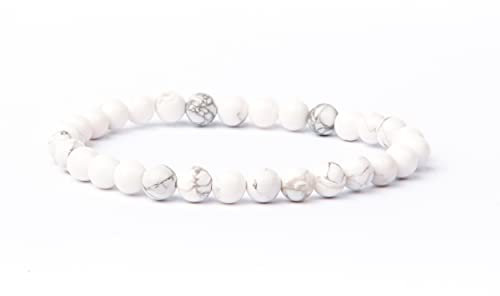 V Vascavi Armband Edelstein, Naturstein als Chakrastein, Heilstein, Ø 8 mm Perlen, MADE IN GERMANY Perlenarmband ca. 20 cm lang, elastisch, Howlith