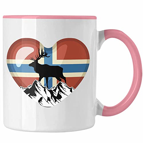Trendation - Norwegen Geschenke Tasse Flagge Nordkap Elch Norway Grafik Herz (Rosa)
