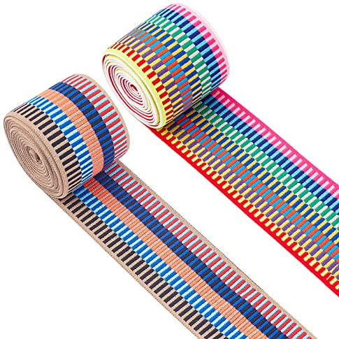CHGCRAFT 4 Yards 2 Styles 2inch Wide Nylon Elastic Band Flat with Stripe Pattern Rubber Cord Band for Webbing Garment Sewing Accessories