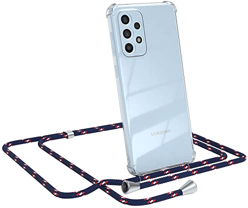 EAZY CASE Handykette kompatibel mit Galaxy A33 5G Handyhülle mit Umhängeband, Handykordel mit Schutzhülle, Silikonhülle, Hülle mit Band, Stylische Kette für Smartphones, Navy Camouflage