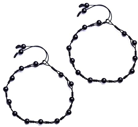 TONGNENGLIU Bracelet de cheville en obsidienne noire pour homme et femme, bracelet de cheville anti-gonflement, réglable, multi-usage, tressé, pour équilibrer le stress et le stress