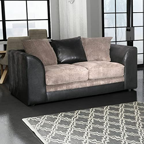 New Luca Black and Grey Fabric and Leather Corner sofa | 3-4 Seater Corner Sofa (2 Seater Sofa)