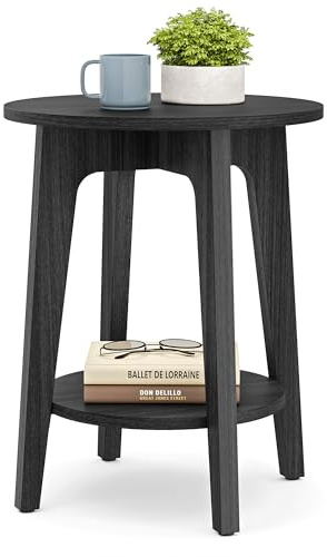 VASAGLE Beistelltisch, kleiner runder Beistelltisch mit unterer Ablage, Nachttisch für kleine Räume, moderner Stil, Schwarz, ULET283T22