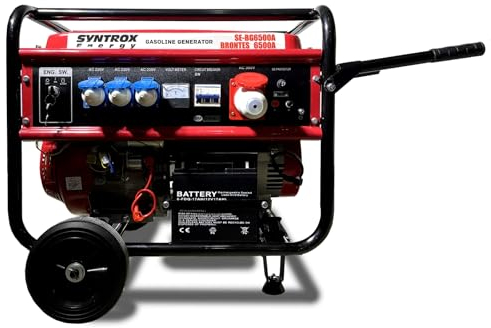 Syntrox Stromerzeuger Brontes 6500A, Notstromaggregat, Benzin, 5 kW, Kupfer-Generator, mobile Stromversorgung, 25 Liter Tank, dreiphasig, Benzin Notstromgenerator, Camping, Umweltfreundlich