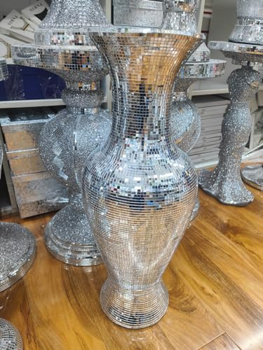 Biznest 33X63Cm Large Silver Ceramic Mirrored Pot Vase Full Mirror Home Decoration Flower Floor Vase Style 01