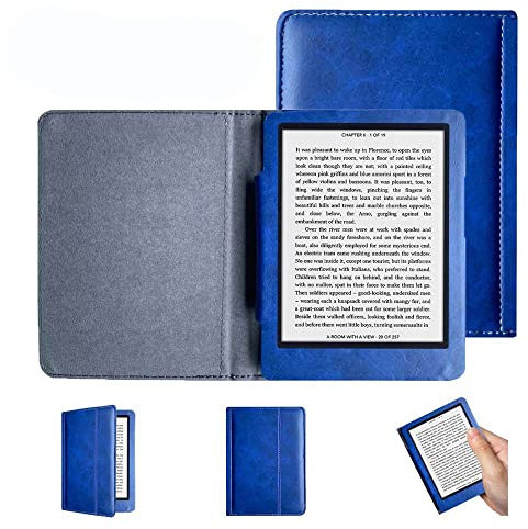 Étui Kobo Glo 6 N613 E-reader - Housse en Cuir PU Classique Luxe Mode Smart pour Kobo GLO HD 6 N437 avec Mise en Veille/Réveil Automatique (Bleu)