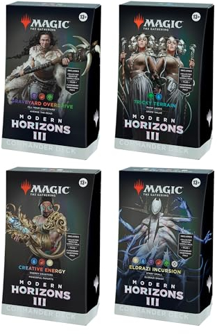 MAGIC THE GATHERING: MODERN Horizons 3: COMMANDER DECK DISPLAY - INCLUDES: Graveyard Overdrive, Tricky Terrain, Creative Energy, and Eldrazi Incursion