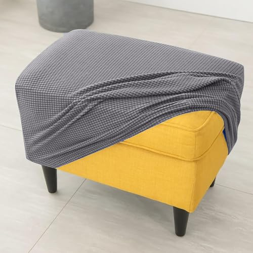 Highdi Housse Ottomane Housses de Pouf Rectangulaire, Jacquard Épais Housse Repose-Pieds Extensible Protecteur Meubles Housse de Tabouret avec Fond Élastique (Anthracite)