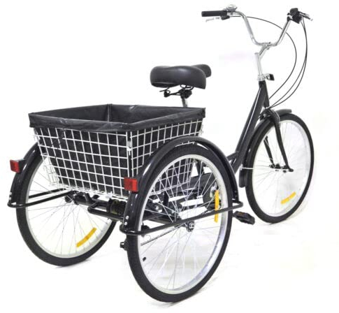DGJMuu 24 Zoll Erwachsene Dreirad, 8-Gang 3-Räder Fahrrad Erwachsenendreirad mit Einkaufskorb City-Dreirad für Einkäufe Sportliche im Freien