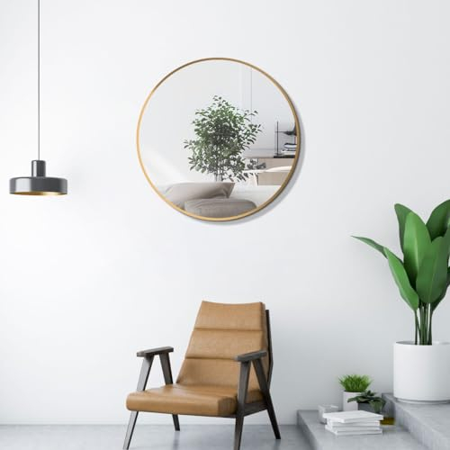 HOKO Runder Wandspiegel 60cm Dekospiegel mit nahtlosem Metallrahmen Gold und hochwertigen Aluminiumaufhängungen – Ideal für Bad,Wohnzimmer,Flur,Hotel