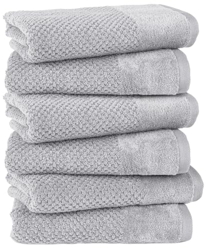 Pure Label 6-TLG. Handtücher Set mit Aufhängeschlaufen aus 100% Baumwolle, saugstark, weich und Oeko-TEX Zertifiziert - 6er Pack Handtücher 50x100 cm aus feinster Baumwolle, Grau - Hellgrau