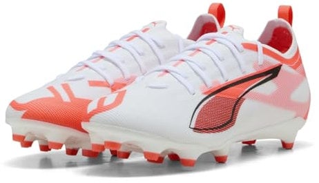 PUMA Ultra 5 Pro FG/AG JR, Zapatillas de fútbol, White Black-Glowing Red, 29 EU