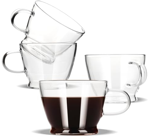 ZENS Espressotassen 4er-Set, 160ml kleine Espresso-Shot-Glas mit Griffen, klare Borosilikatglas Espresso Gläser, Demitasse Espresso tassen Set für Kaffee oder Tee, Kaffeemaschine Zubehör