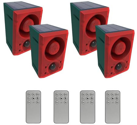 Lancoon 4-Pack Solar Bewegungssensor Alarm im Freien mit Hund Barking Gunshot Sound High Power 130db Laute Sirene Lampe Strobe Licht mit Fernbedienung für Home Garden Yard